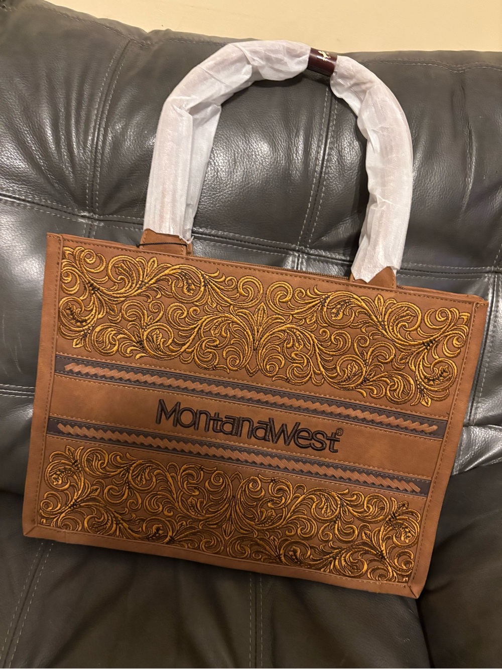 Montana West Tan & Brown Embroidered Messenger Bag